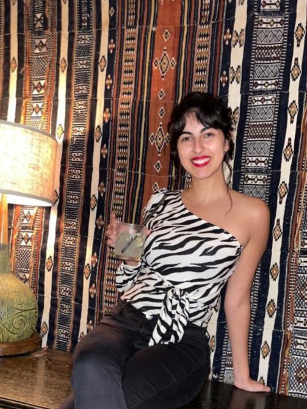 Zebra One-Shoulder Tie Front Top - Black & White Party Going Out
